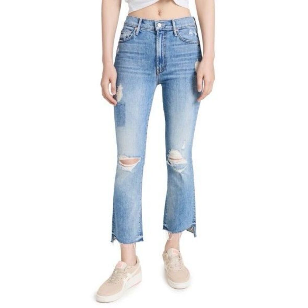 MOTHER SUPERIOR The Insider Crop Step Fray Jeans We Are Castaways Size 25 Patch